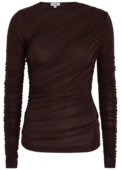 Agolde Tania Ruched Stretch-jersey Top In Brown