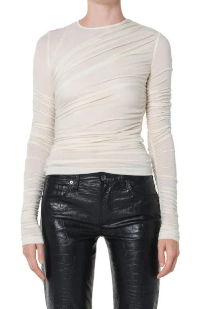 Agolde Tania Long-sleeve Twist Tee In Oat Milk