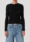 Agolde Tania Ruched Stretch-jersey Top In Black