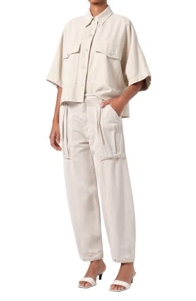 Agolde Taron Short Sleeve Denim Button-up Shirt In Scone
