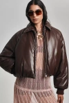 Agolde X Shoreditch Ski Club Tate Faux Leather Bomber Jacket In Brown
