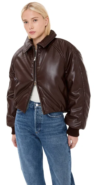 Agolde X Shoreditch Ski Club Tate Faux Leather Bomber Jacket In Brown