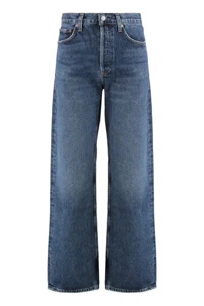 Agolde Harper Mid Rise Relaxed Straight Jeans In Reissue In Blue
