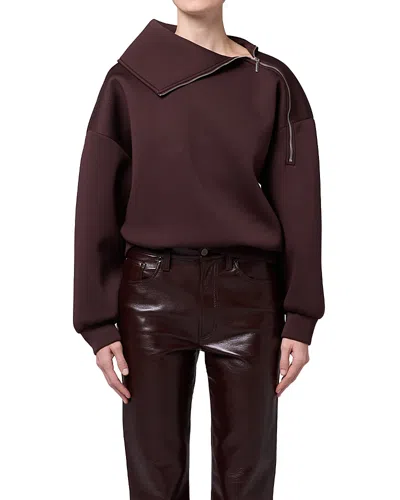 Agolde The Coyle Zip Shoulder Neoprene Sweatshirt In Brown