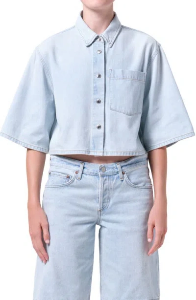 Agolde Tomine Boxy Denim Button-up Shirt In Blue