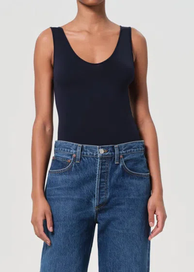 Agolde Tora Scoop Neck Bodysuit In Mirage In Black