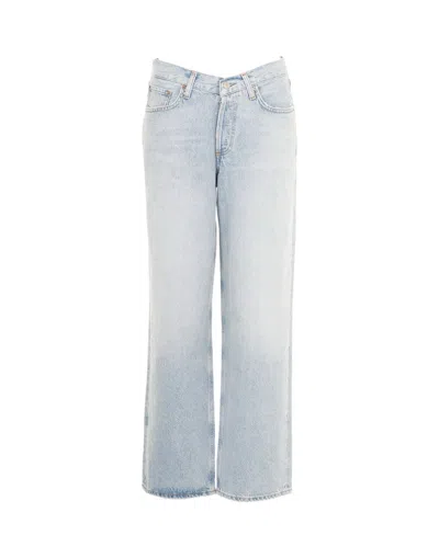 Agolde Criss Cross Cotton Straight Jeans In Blue