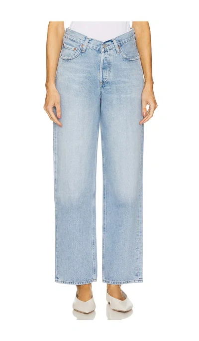 Agolde Franka Pleated High-rise Wide-leg Jeans In Blue