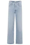 Agolde Blue Jeans With Wide Leg And Logo Patch On The Rear In Prvl Prevail
