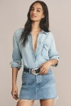 Agolde Womens Organic Cotton Light Wash Denim Skirt In Blue