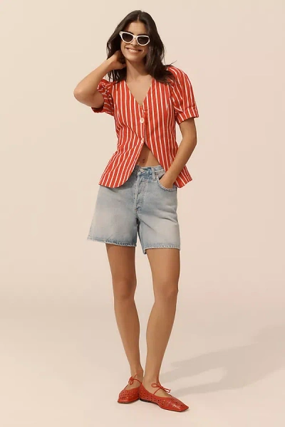 Agolde V-waist Denim Shorts In Blue