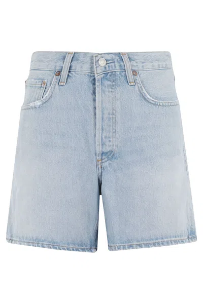 Agolde Frayed-edge Denim Shorts In Blue