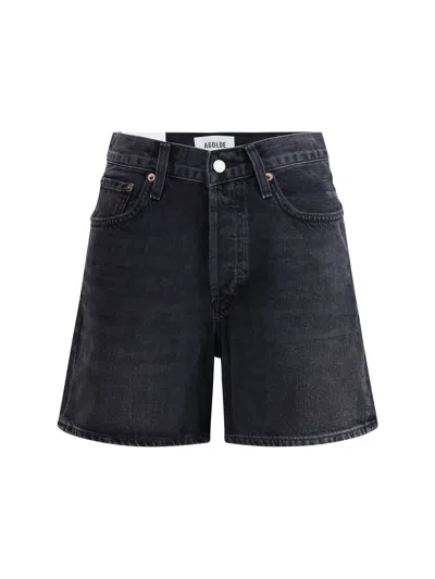 Agolde Denim Shorts With Belt Loops In Black