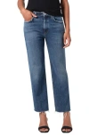 Agolde Valen Frayed Mid Rise Ankle Straight Leg Jeans In Blue