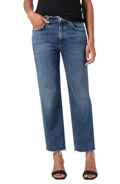 Agolde Valen Frayed Mid Rise Ankle Straight Leg Jeans In Solace