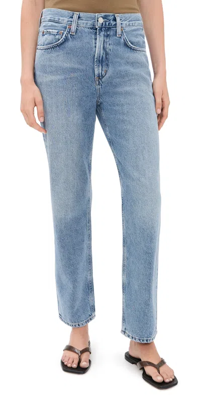 Agolde Blue Riley High Rise Straight Crop Jeans