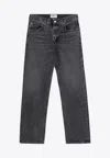 Agolde Fran High Rise Wide Leg Low Slung Cuffed Jeans In Ditch In Gray