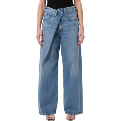 Agolde Vana Fold Waistband Wide Leg Jeans In Blue