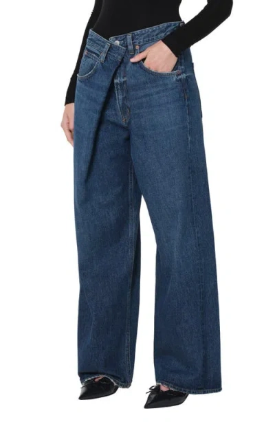Agolde Vana Fold Waistband Wide Leg Jeans In Blue