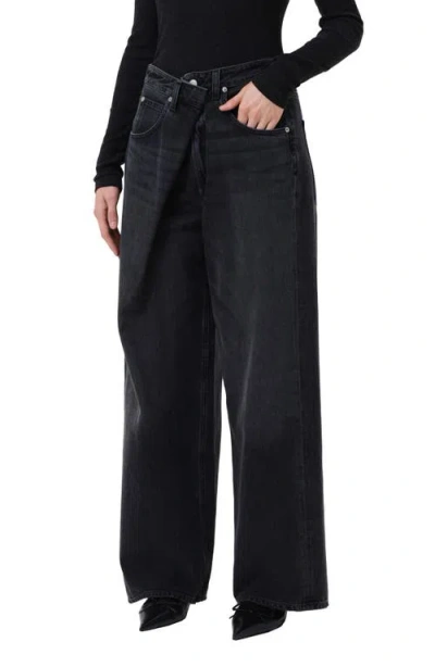 Agolde Vana Fold Waistband Wide Leg Jeans In Gray