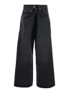 Agolde Vana Black Low-crotch Jeans With Book Closure In Denim Woman In Black