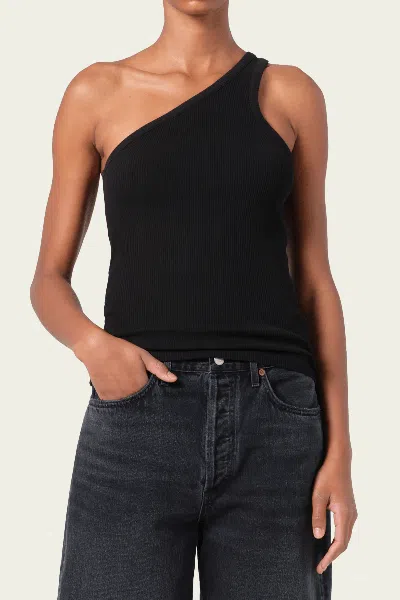 Agolde Verica One-shoulder Ribbed-knit Tank In Black