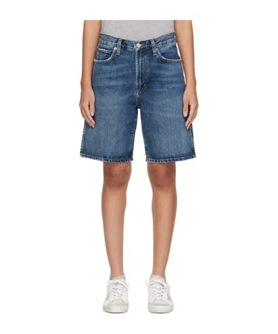 Agolde Vida Cotton Denim Shorts In Multi