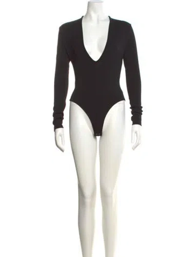 Pre-owned Agolde V-neck Long Sleeve Bodysuit In Black