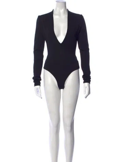 Pre-owned Agolde V-neck Long Sleeve Bodysuit In Black