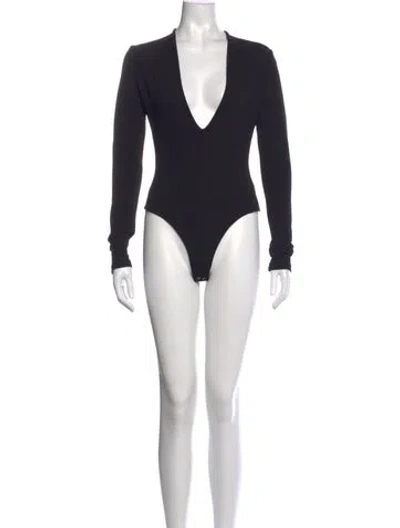 Pre-owned Agolde V-neck Long Sleeve Bodysuit In Black