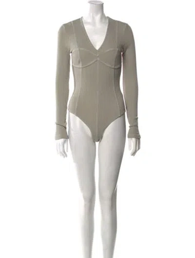 Pre-owned Agolde V-neck Long Sleeve Bodysuit In Gray