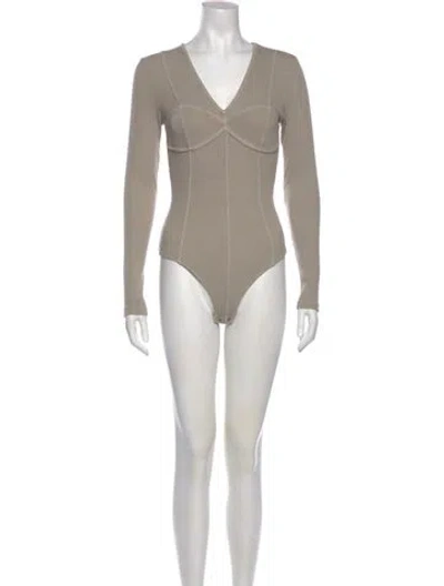 Pre-owned Agolde V-neck Long Sleeve Bodysuit In Gray