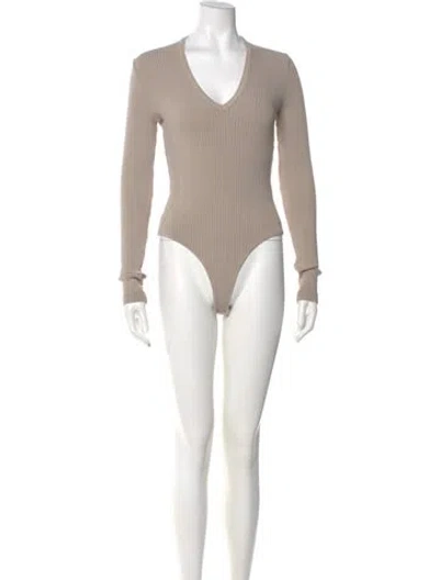 Pre-owned Agolde V-neck Long Sleeve Bodysuit In Neutral