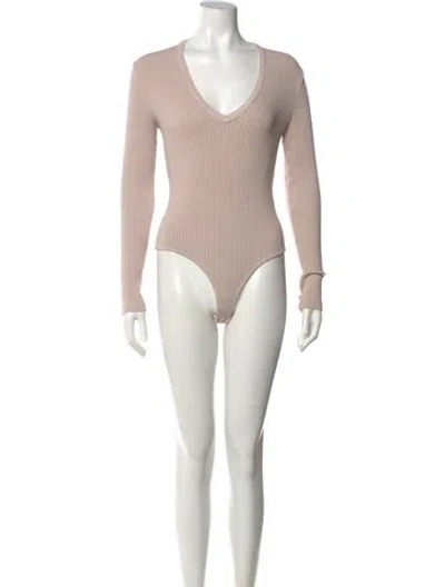 Pre-owned Agolde V-neck Long Sleeve Bodysuit In Neutral