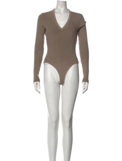Pre-owned Agolde V-neck Long Sleeve Bodysuit In Neutrals