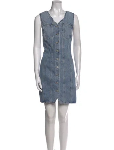 Pre-owned Agolde V-neck Mini Dress In Blue