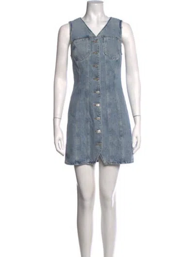 Pre-owned Agolde V-neck Mini Dress In Blue