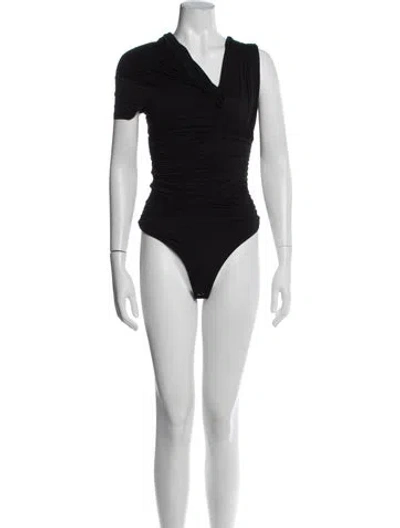 Pre-owned Agolde V-neck Short Sleeve Bodysuit In Black