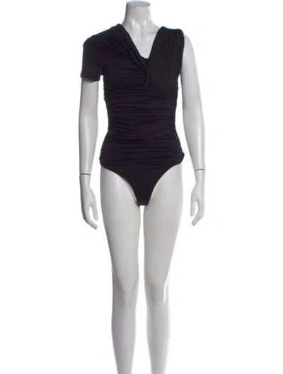 Pre-owned Agolde V-neck Short Sleeve Bodysuit In Black