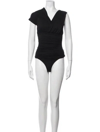 Pre-owned Agolde V-neck Short Sleeve Bodysuit In Black