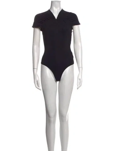 Pre-owned Agolde V-neck Short Sleeve Bodysuit W/ Tags In Black