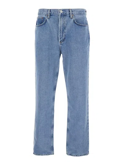 AGOLDE WALDON LIGHT BLUE FIVE-POCKET JEANS WITH BACK LOGO APPLICATION IN REGENERATIVE COTTON MAN
