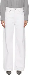Agolde 'luna' White Jeans With Logo Patch On The Rear And Fringed Hem In Milkshake (white)