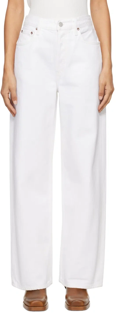 Agolde White Low Slung Baggy 30.5 Jeans In Milkshake (white)