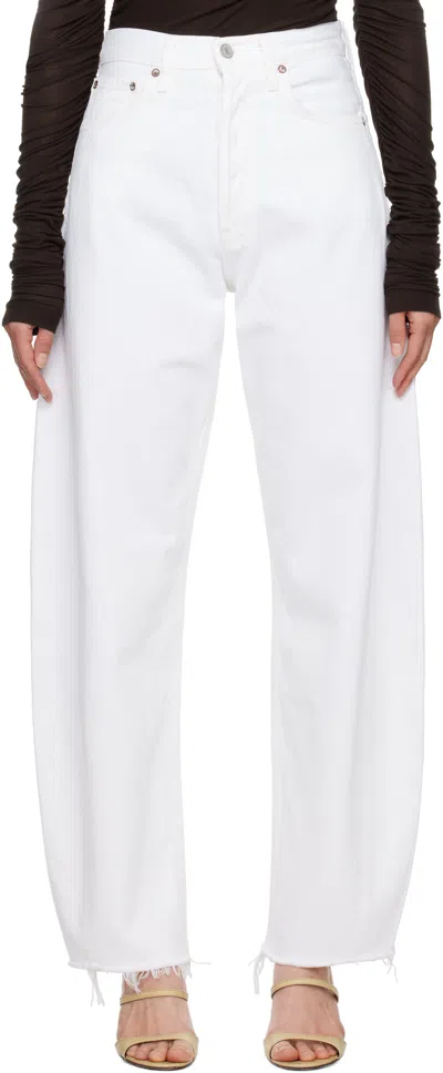 AGOLDE WHITE LUNA HIGH RISE PIERCED TAPER JEANS