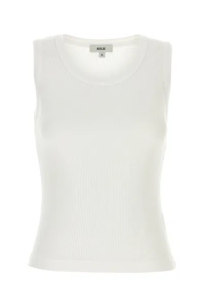 Agolde White Stretch Cotton Blend Tank Top