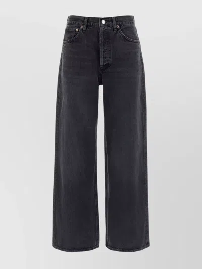 Agolde Wide-leg Denim Trousers With Belt Loops In Black