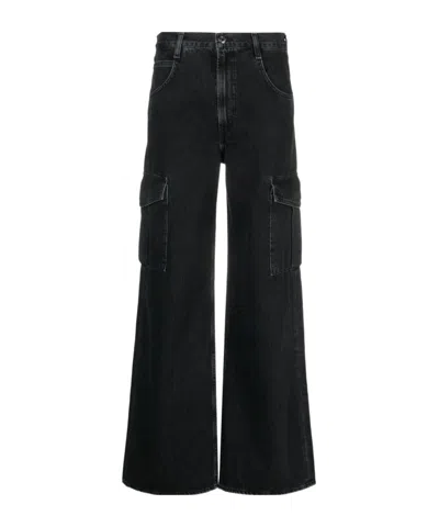Agolde Wide-leg Cargo Jeans Featuring Belt Loops In Black