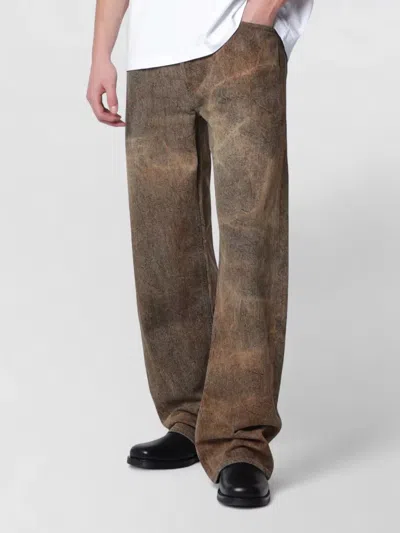 Agolde Wide Leg Trousers Belt Loops Back Pockets In Brown