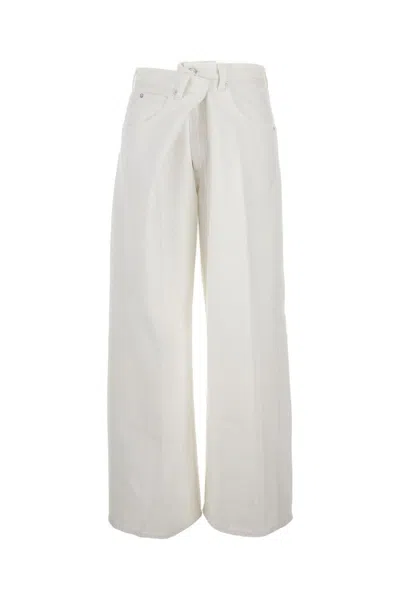 Agolde Wide-leg White Denim Jeans With Classic 5-pocket Design In Pink